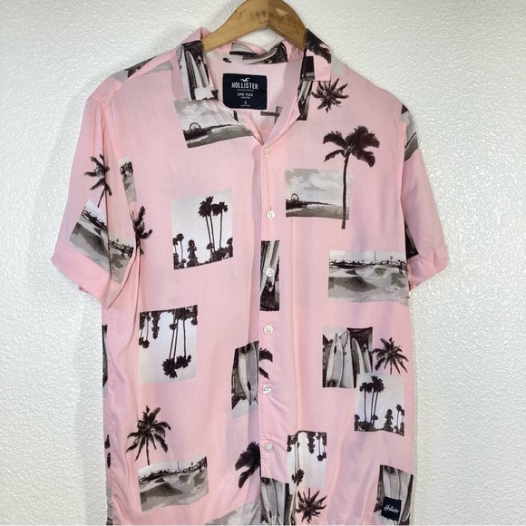 Hollister Mens Beach Shirt Small Pink Button Down Short Sleeve skatepark print - Picture 12 of 14